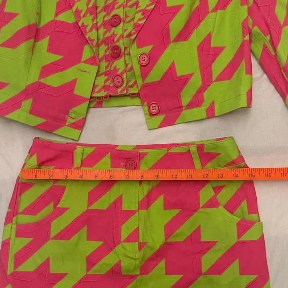 Am I the drama? Sugar Thrillz Neon Pink and Lime Houndstooth Set nwt - Picture 5 of 13